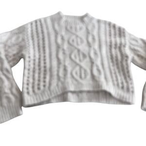 Zara Grls Ecru Neutral Cable Open Knit Cropped Sweater Size 11-12